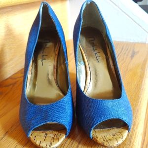 Nicole Miller Navy Blue Peeptoe Wedges